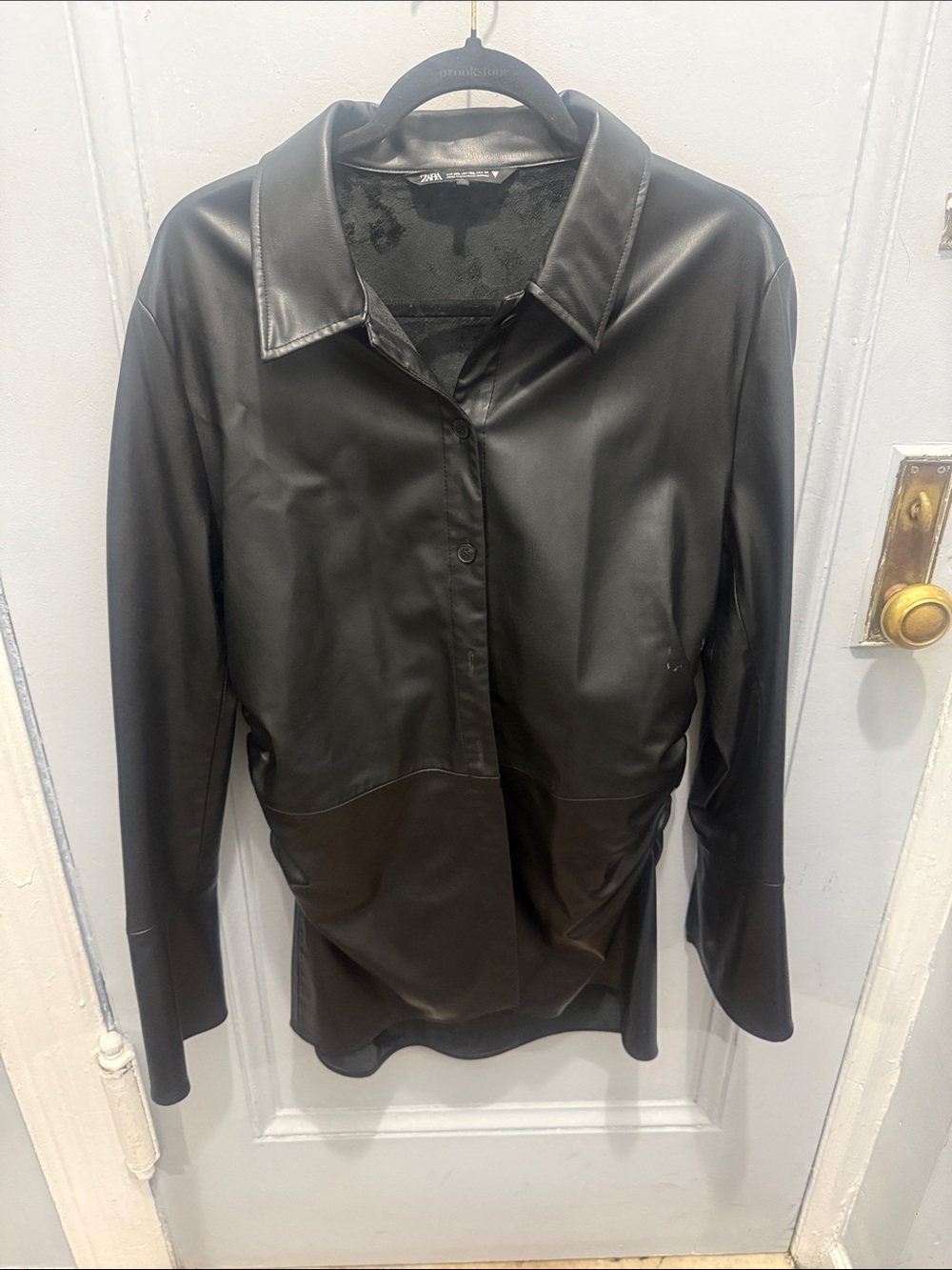 Zara Black Faux Leather Button-Down Shirt